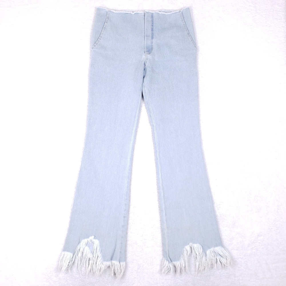 Naya Rea Fringe Hem High-Waisted Flare Jeans Light Wash Denim Women's 8